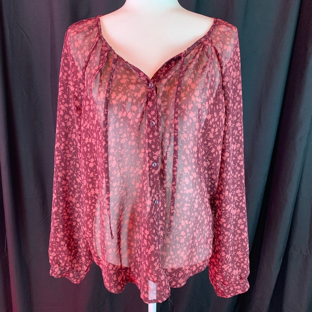 Old Navy sheer blouse maroon/mauve with tags size L